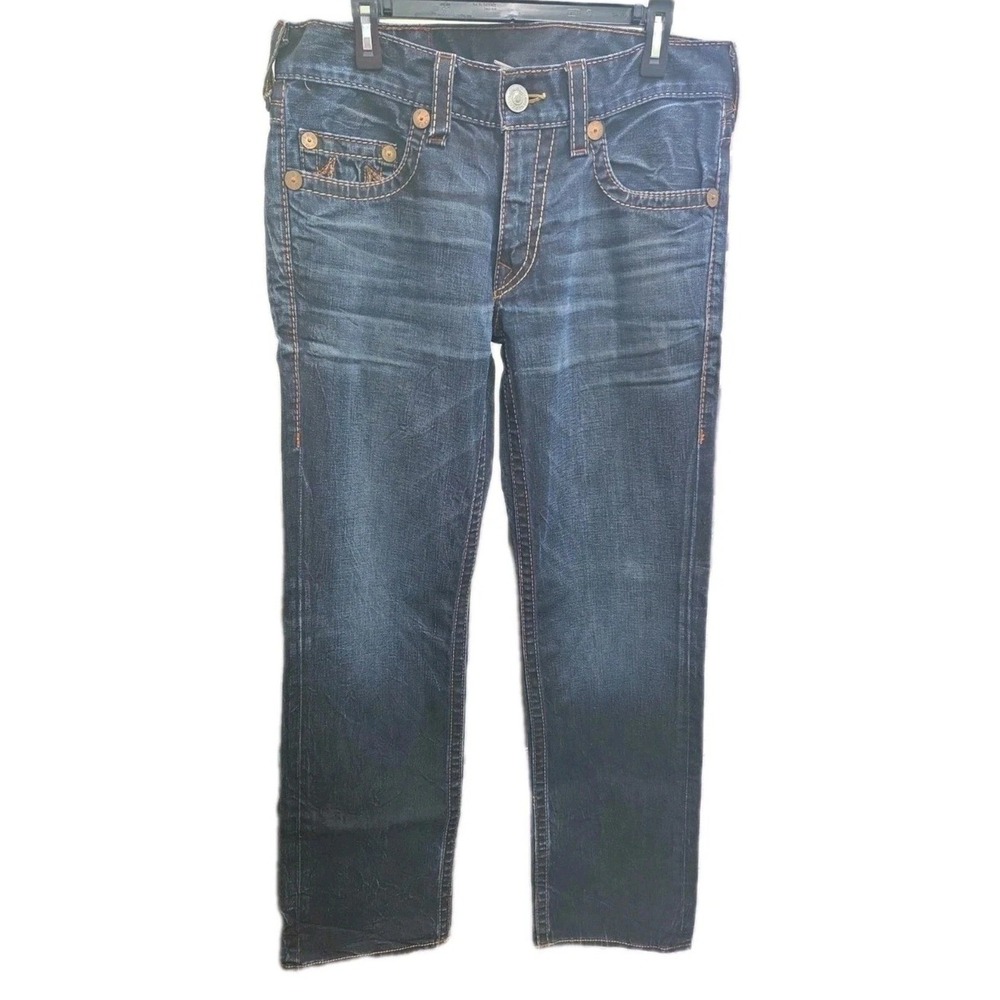 True Religion Rainbow Bobby Jeans Mens 33x33 Dark Wash Straight Made in USA